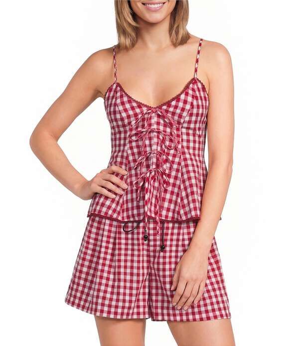 ルーシーパリ レディース トップス シャツ Vネック ギンガムチェック プリント ノースリーブ ギンガム Lucy Paris Holly Gingham Print VNeck Sleeveless TieFront Coordinating Top Red 20,425円