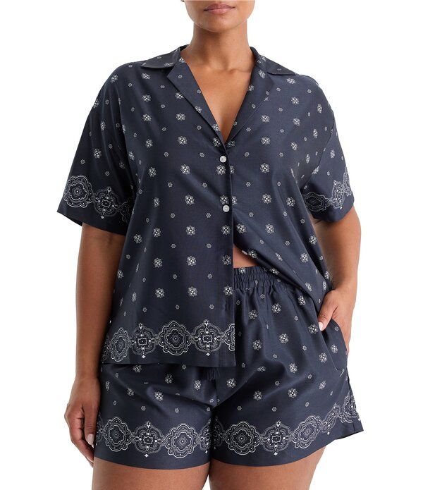 グッドアメリカン レディース トップス シャツ プラスサイズ プリント Good American Plusize The Camp Bandana Print Notch Collar Short Sleeve Button Front Shirt Band