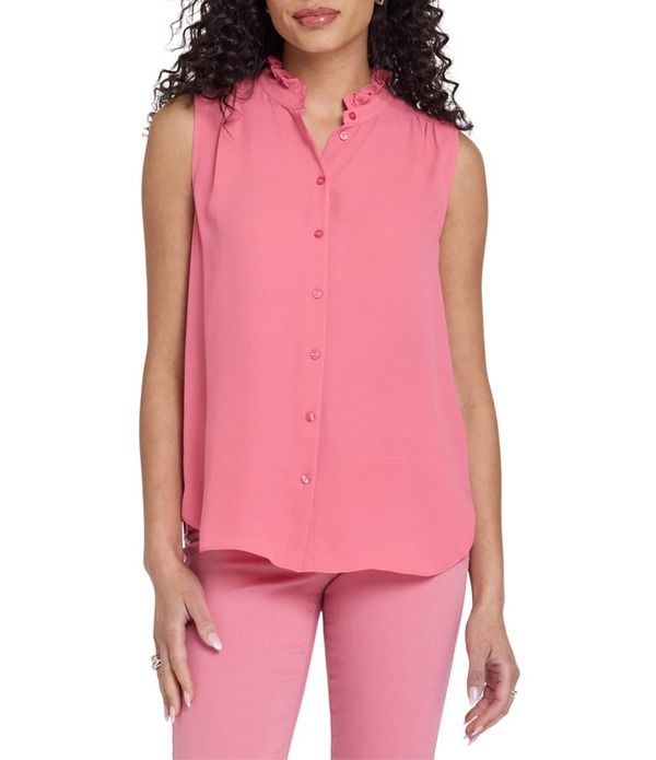 エヌワイディージェイ レディース トップス シャツ フリル ノースリーブラウス NYDJ High Ruffle Collar Sleeveless Button Front Blouse Desert Rose 21,226円