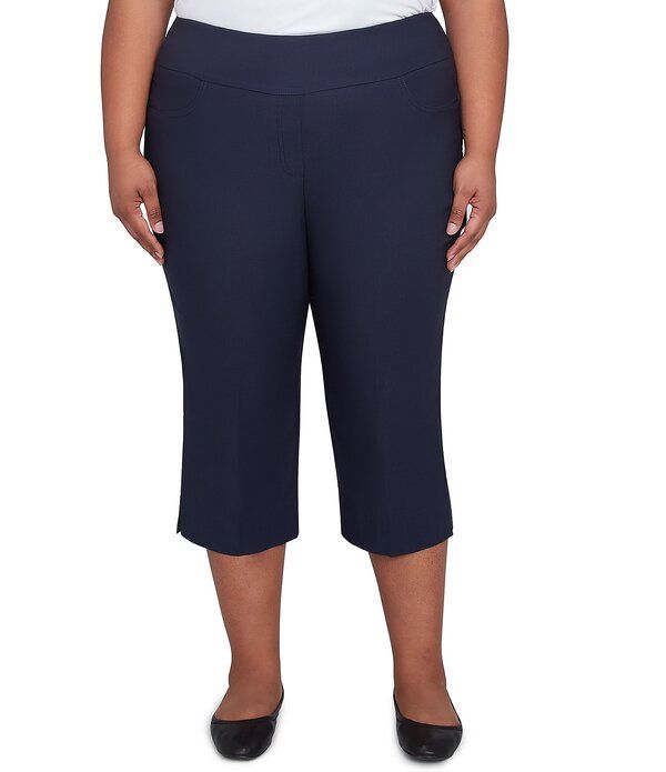 ルビーアールディー レディース ボトムス カジュアルパンツ ストレート プラスサイズ キャップ Ruby Rd Plusize Stretch Straight Leg PullOn Capri Pants Navy ネイビー