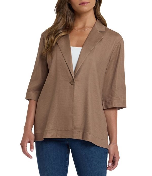 エヌワイディージェイ レディース アウター コート ブレザー リネン NYDJ Stretch Linen Blend Notch Collar Elbow Sleeve Single Button Blazer Toasted Coconut