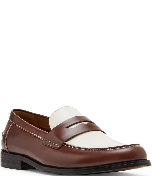 スティーブ マデン メンズ シューズ スリッポン・ローファー コントラスト カラーブロック レザー Steve Madden Mens Natan Colorblock Leather Contrastitch Penny Loafers BrownWhite