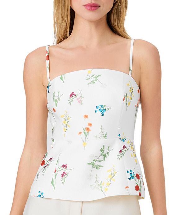 フレンチコネクション レディース トップス シャツ プリント ノースリーブ French Connection Christine Fleur Printed Structured Taffeta Square Neck Sleeveless Peplum T