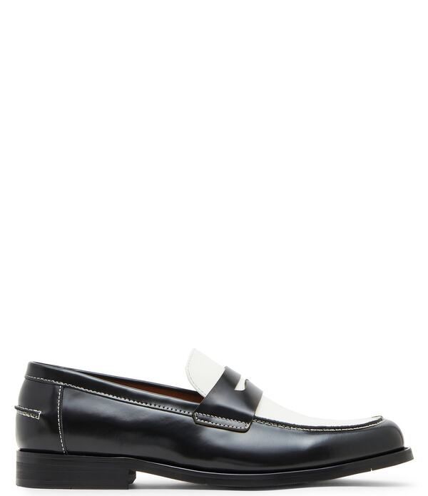 スティーブ マデン メンズ シューズ スリッポン・ローファー コントラスト カラーブロック レザー Steve Madden Mens Natan Colorblock Leather Contrastitch Penny Loafers BlackWhite
