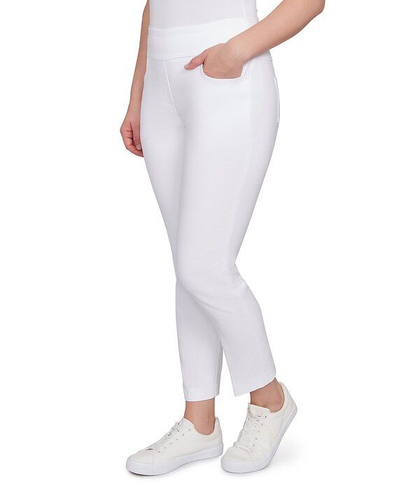 ルビーアールディー レディース ボトムス カジュアルパンツ ストレート プチ シルク アンクル Ruby Rd Petite Size Silk Tech Straight Leg PullOn Ankle Pants White ホワイト