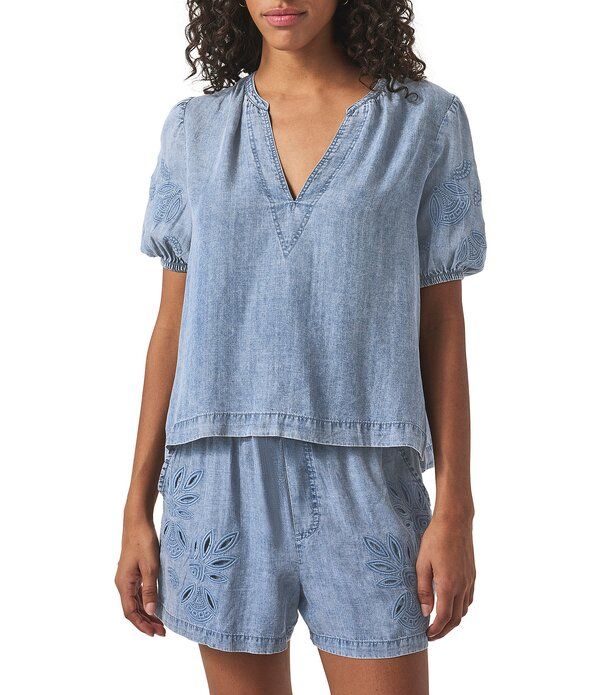 スプレンディット レディース トップス シャツ Vネック Splendid Cayden VNeck Short Puff Sleeve Coordinating Top Indigo インディゴ