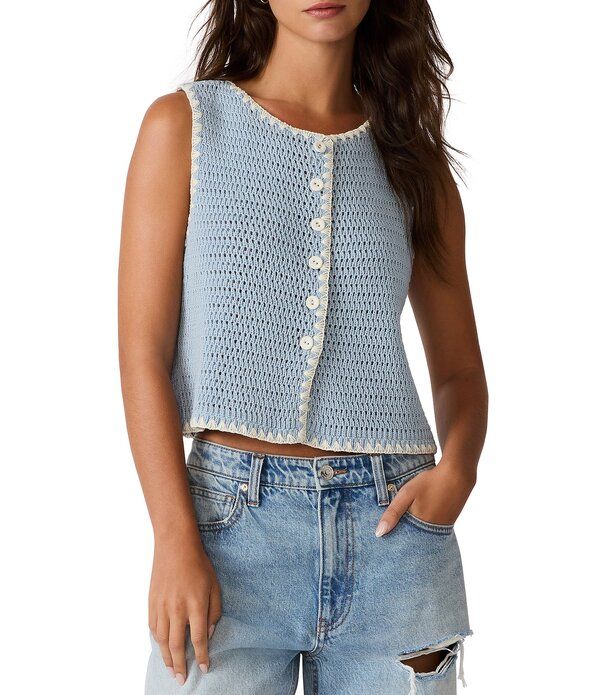 スティーブ マデン レディース アウター ニット・セーター クルーネック ベスト ノースリーブ Steve Madden Annya Blanket Stitched Crew Neck Sleeveless Coordinating Sweater Vest