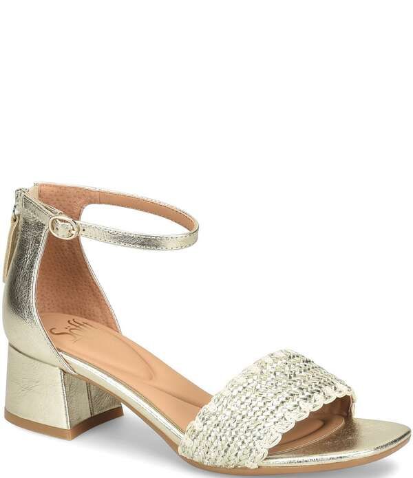 ソフト レディース シューズ サンダル トール アンクル レザー ヒール Sofft Lilah Metallic Woven Leather Ankle Strap Block Heel Sandals Platino メタリック 27,170円