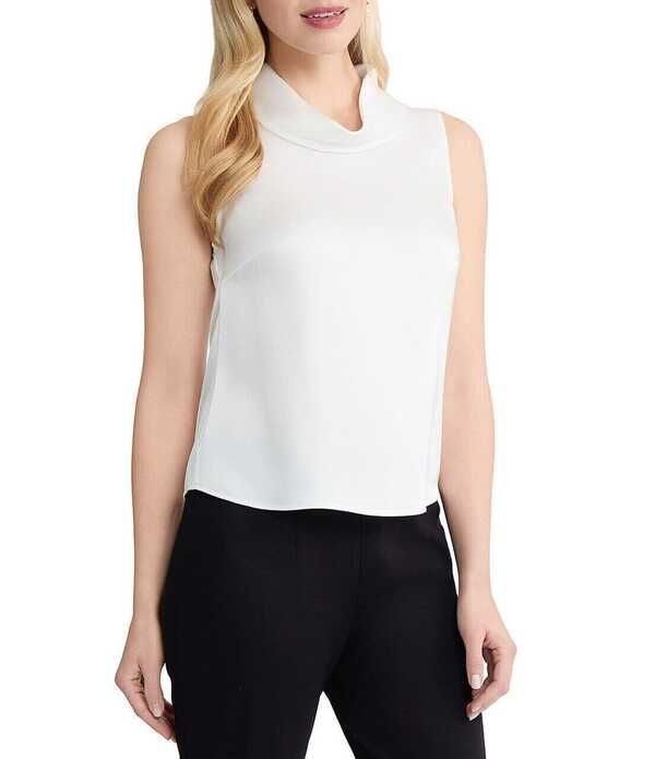 ミソック レディース トップス シャツ タートルネックレープ ドレープ ノースリーブラウス MISOOK Pearlescence Crepe de Chine Draped Turtleneck Sleeveless Blouse White ホワイト