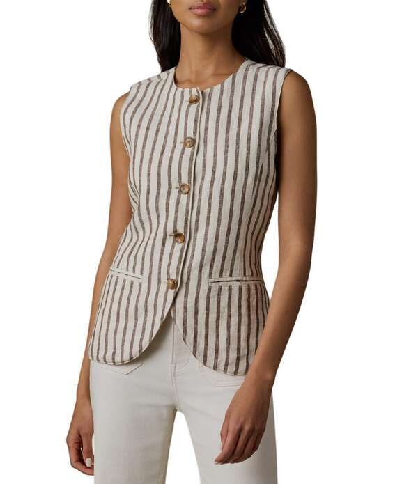ファレティ レディース トップス シャツ ベスト リネン Faherty Sun Strider Linen Striped Round Neck Vest Cocoa Grove Stripe ココア