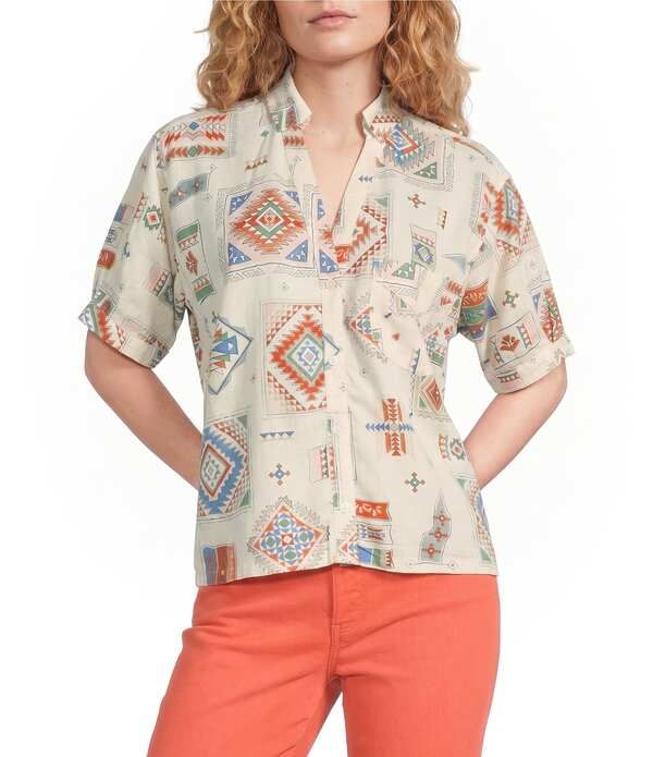 ペンドルトン レディース トップス シャツ プリント Pendleton Harlow Printed Spread Collar Short Sleeve Shirt Ivory Multi アイボリー