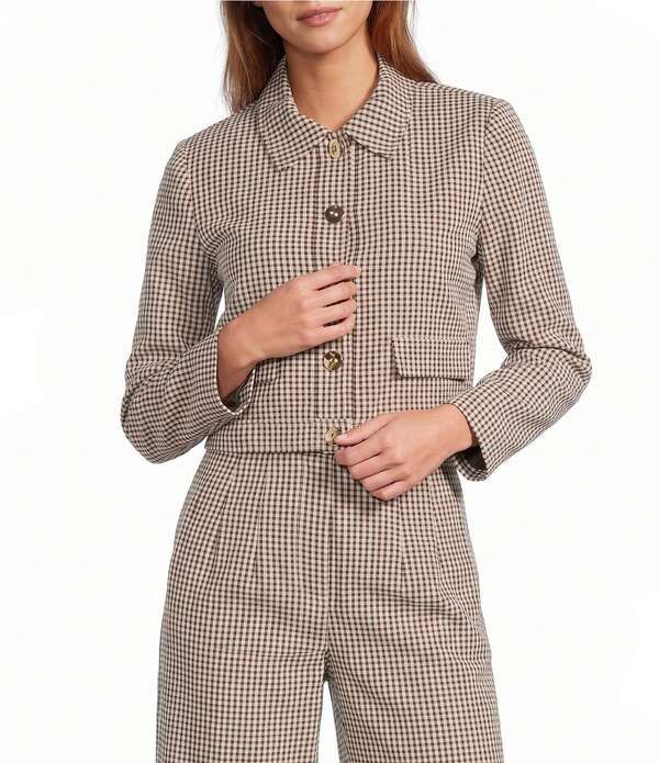 アントニオ メラーニ レディース アウター コート ギンガムチェック ギンガム ジャケット Antonio Melani Dakotah Gingham Button Front Coordinating Jacket ChocolateEcru エクリュ