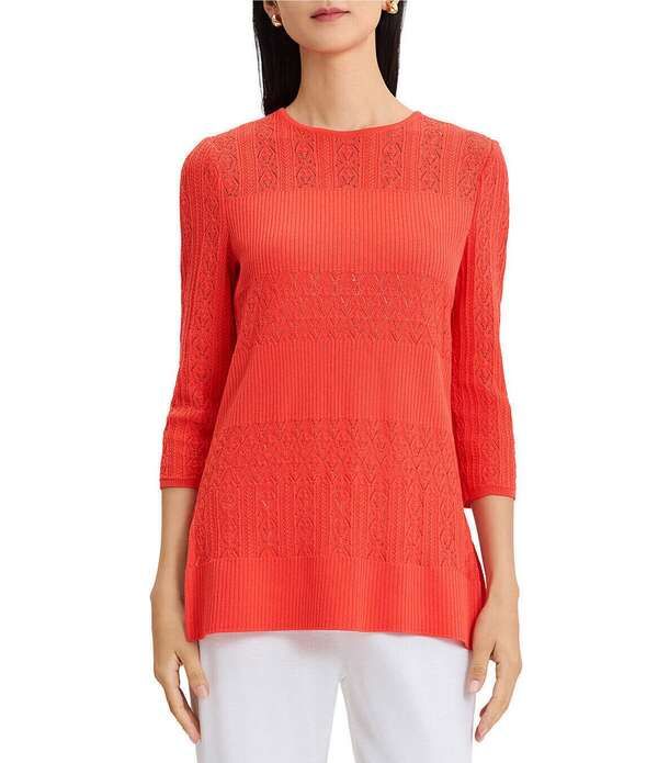 ミソック レディース トップス カットソー ニット MISOOK Classic Lined Pointelle Knit Jewel Neck 34 Sleeve Tunicherry Ember