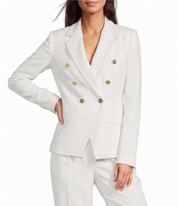 ダナキャラン レディース アウター コート ブレザー Donna Karan Coordinating Pinstripe Double Breasted Notch Lapel Blazer CreamTuscan Grey クリーム