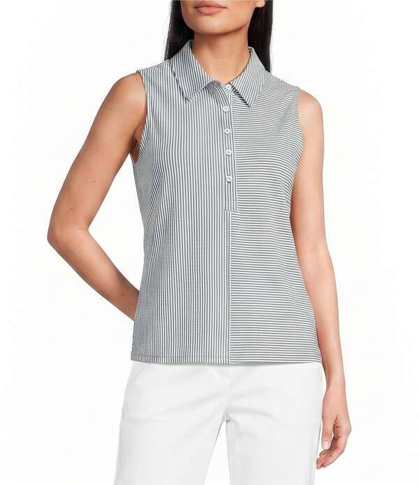 トッミーバハマ レディース トップス シャツ ノースリーブ Tommy Bahama Costa Wave Double Dyed Seersucker Polo Collar Sleeveless Top Dark Jade