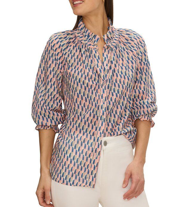 ニックアンドゾー レディース トップス シャツ フリル NIC ZOE Sideways Crinkle Ruffle Stand Collar 34 Sleeve Shirt Pink Multi ピンク 34,320円