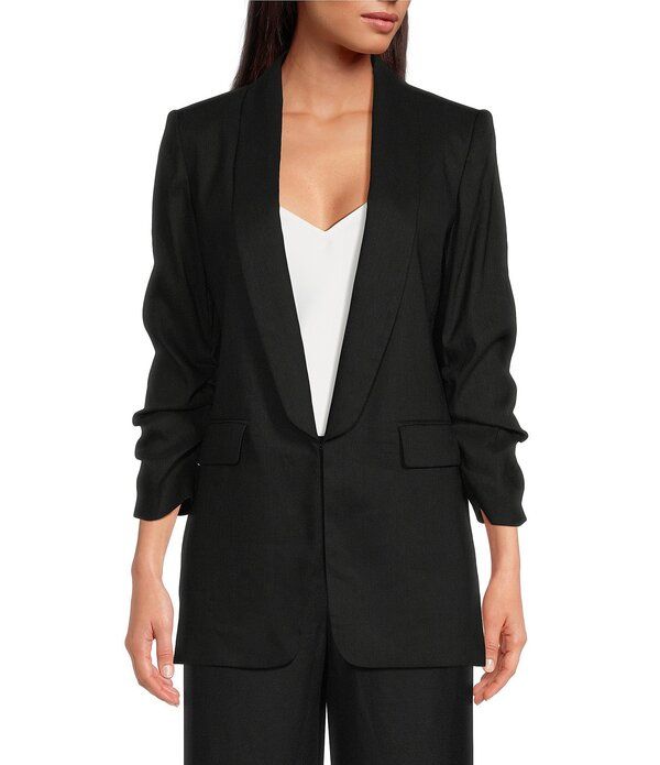 ジャンビニ レディース アウター コート ブレザー リネン Gianni Bini Jemma Notch Lapel Collar Long Sleeve Linen Blazer Black ブラック