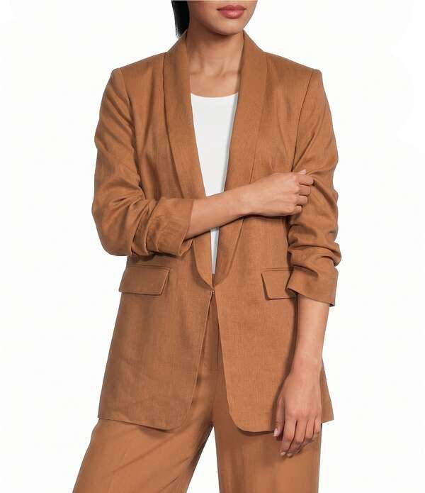 ジャンビニ レディース アウター コート ブレザー リネン Gianni Bini Jemma Notch Lapel Collar Long Sleeve Linen Blazer Pecan
