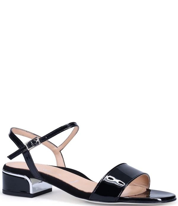 ロンホワイト レディース シューズ ヒール サンダル レザー Ron Whitemberly Patent Leather Block Heel Dressandals Onyx