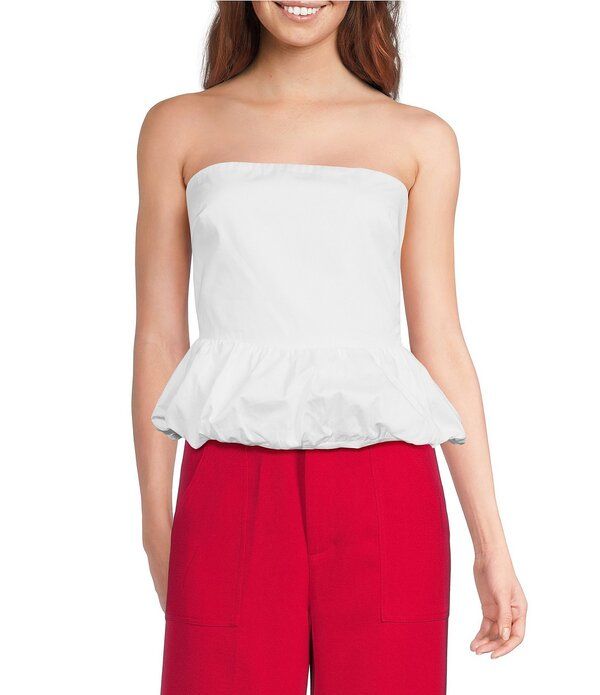 ルーシーパリ レディース トップス シャツ ストラップレス Lucy Paris Ariana Strapless Woven Peplum Top White ホワイト