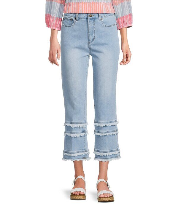 マルチプルズ レディース ボトムス デニムパンツ ジーンズ フリンジ Multiples Denim Fringe Hem Flared Crop Jeans Light Indigo インディゴ