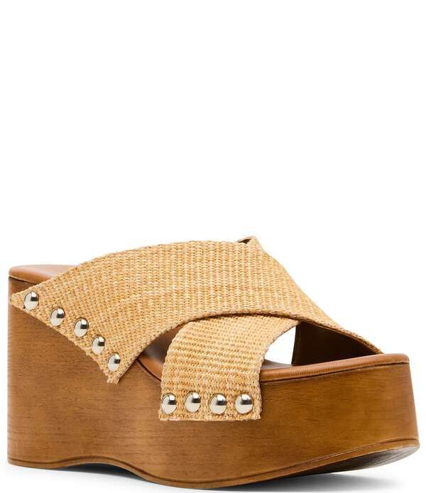 スティーブ マデン レディース シューズ サンダル プラットフォーム Steve Madden Koko Raffia Studded Wood Platform Sandals Natural