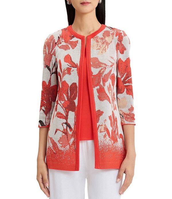 ミソック レディース アウター コート フラワー柄 ニット フラワー ジャケット MISOOK Floral Jacqaurd Flat Knit Jewel Neck 34 Sleeve Jacket Cherry EmberMulti マルチカラー