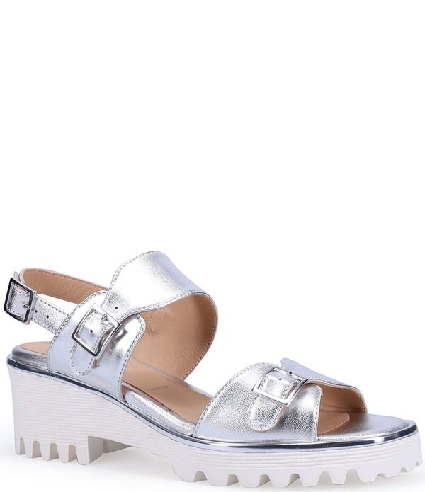 ロンホワイト レディース シューズ サンダル トール レザー ヒール Ron Whitellarose Metallic Leather Ultralight Lug Sole Block Heel Sandalsilver シルバー