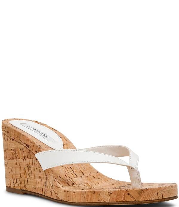スティーブ マデン レディース シューズ サンダル レザー Steve Madden Playing Cork Nappa Leather Wedge Thong Sandals White ホワイト