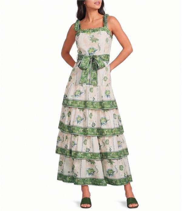 エーラブズエー レディース トップス ワンピース ティアード フラワー柄 ノースリーブ マキシ フラワー A Loves A Floral Pattern Square Neck Sleeveless Woven Belted Tiered Hemaxi Dr