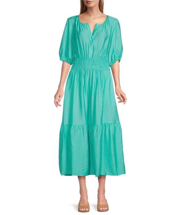 インベストメンツ レディース トップス ワンピース Investmentshort Cuff Sleeve Split Round Neck Crinkle Dress Cockatoo