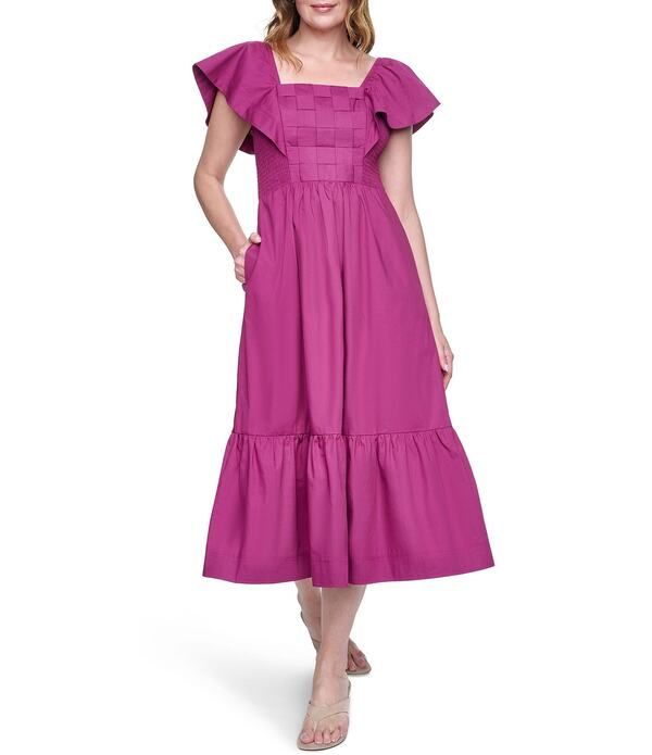 エリザジェイ レディース トップス ワンピース ミディ シャーリング Eliza J Square Neck Basket Weave Smocked Bodice Midi Dress Berry