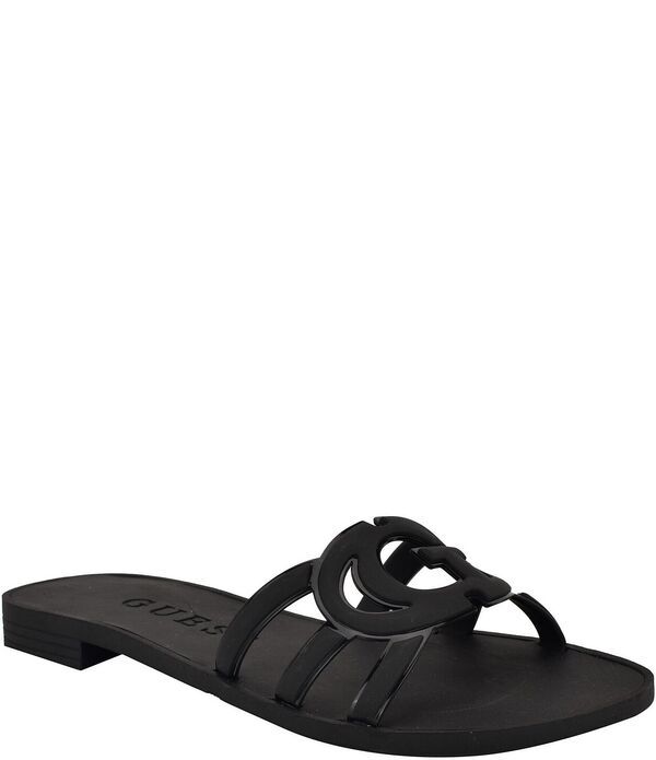 ゲス レディース シューズ パンプス サンダル ロゴ Guess Elyho Rubber Logo Pool Slide Sandals Black ブラック