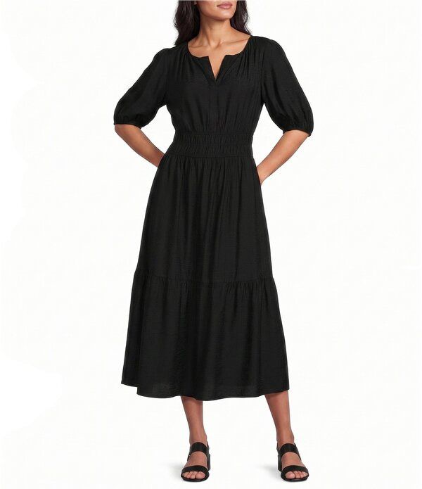 インベストメンツ レディース トップス ワンピース Investmentshort Cuff Sleeve Split Round Neck Crinkle Dress Black ブラック 24,600円
