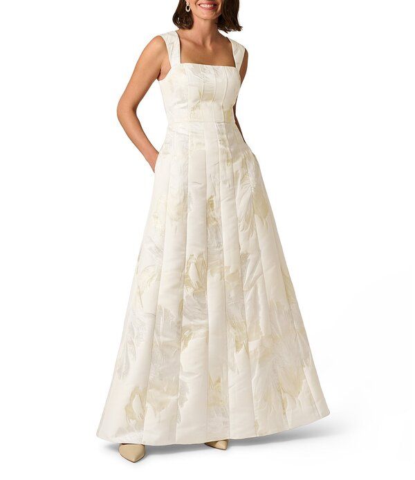 アドリアナ パペル レディース トップス ワンピース A ライン ミディ トール ノースリーブ Adrianna Papell Sleeveless Metallic Jacquard A Line Midi Dress Ivory アイボリー