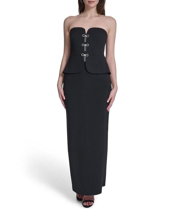 エリザジェイ レディース トップス ワンピーストラップレス Eliza J Strapless Peplum Column Gown With Bows Black ブラック