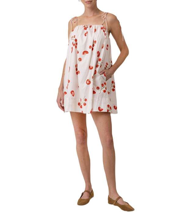 ラインアンドドット レディース トップス ワンピース プリント ミニ ノースリーブ Line andot Bellissimo Printed Square Neck Sleeveless Poplin Mini Shift Dress Ivory Multi