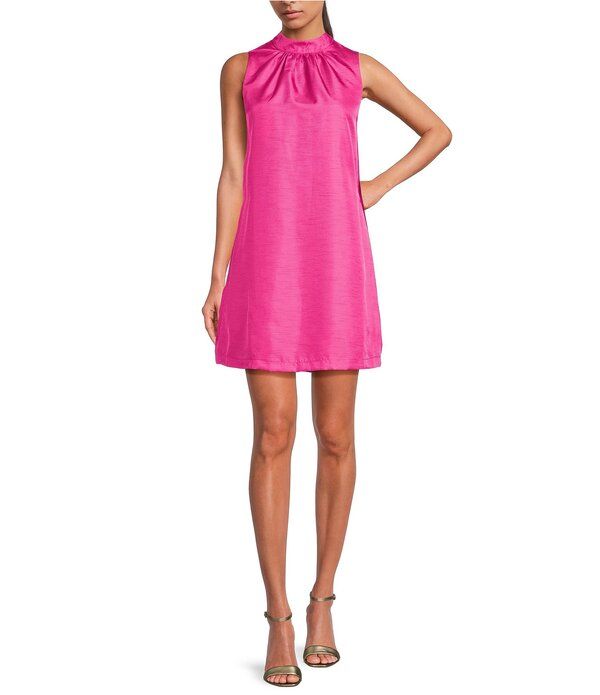 シュガーリップス レディース トップス ワンピース モックネック ミニ Sugarlips Keyla Trapeze Solid Taffeta Mock Neck Back Tie Bow Mini Dress Fuchsia フューシャ