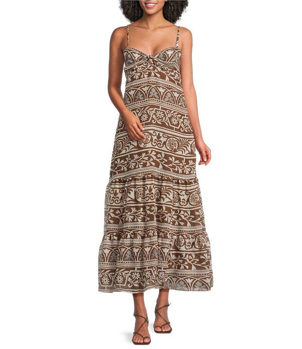 ルーシーパリ レディース トップス ワンピース A ライン プリント ノースリーブ マキシ Lucy Paris Fiona Printed Sweetheart Neck Sleeveless ALine Maxi Dress BrownCream クリーム