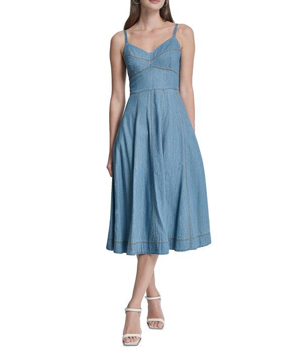 ダナキャラン レディース トップス ワンピース ミディ ノースリーブ DKNY By Donna Karan Sleevelessweetheart Neck Fit and Flare Midi Dress Downtown Wash