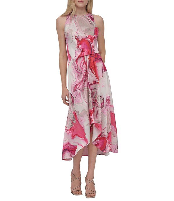 ダナキャラン レディース トップス ワンピース クルーネック ミディ ノースリーブ DKNY by Donna Karan Crew Neck Sleeveless Midi Dress Azalea Multi マルチカラー