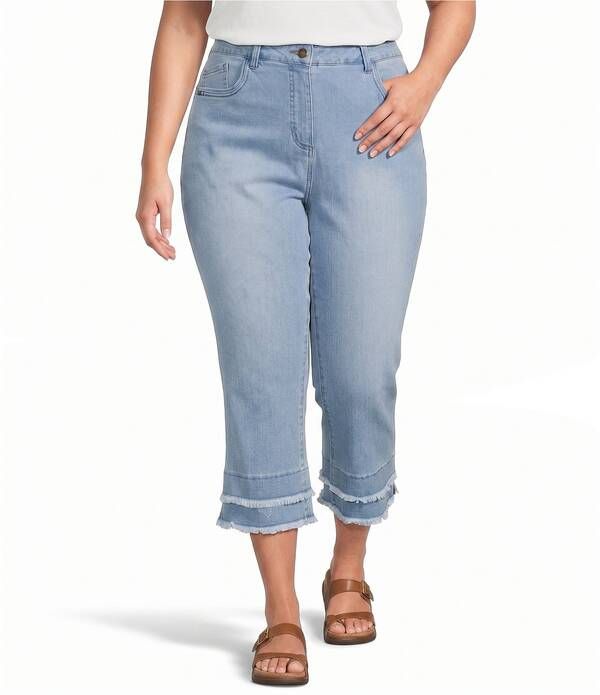 マルチプルズ レディース ボトムス デニムパンツ プラスサイズ クロップド ジーンズ Multiples Plusize Stretch PullOn Cropped Jeans Light Indigo インディゴ