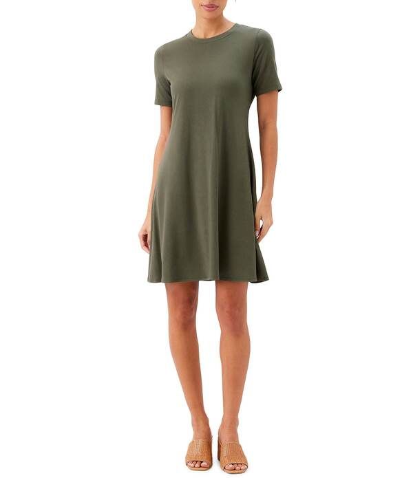 カレンケーン レディース トップス ワンピース クルーネック A ライン ジャージー Karen Kane Heavy Jersey Crew Neck Short Sleeve ALine Dress Olive オリーブ