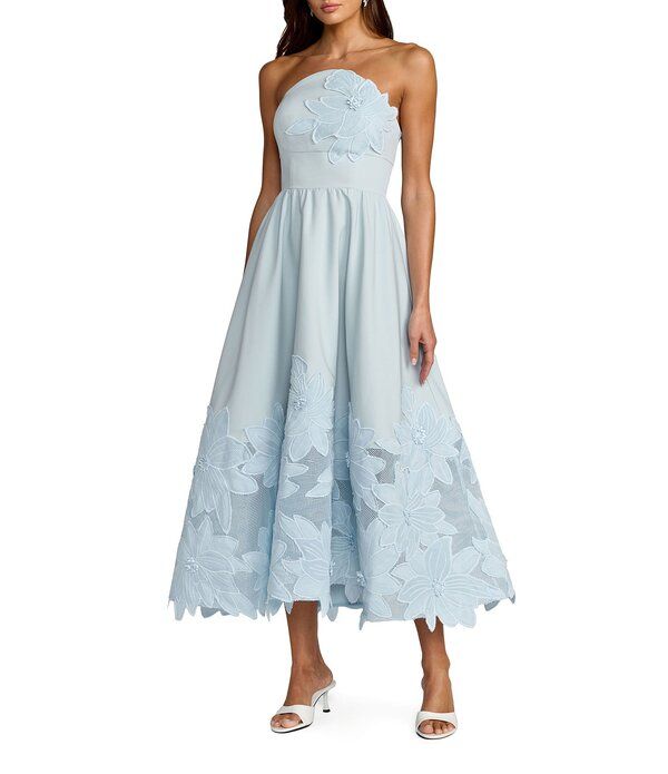 マックダガル レディース トップス ワンピース A ライン ミディ ストラップレス レース Mac Duggalace Strapless A Line Midi Dress With 3D Flowers Powder Blue ブルー