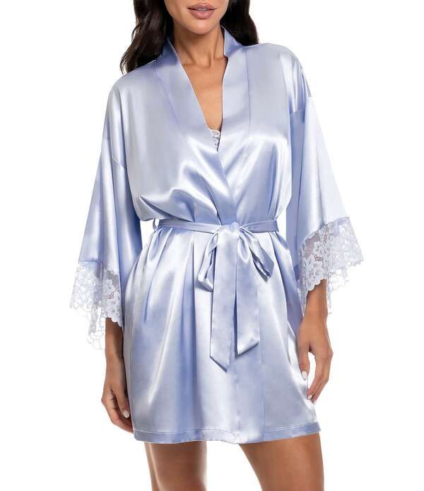 インブルーム レディース アンダーウェア ナイトウェア サテン レース In Bloom By Jonquil Mina 34 Sleeve Lace Satin Short Robe Blue Thistle ブルー