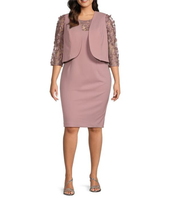 ルボ レディース トップス ワンピース クレープラスサイズ ジャケット Le Bos Plusize Illusion Sleeve Stretch Crepe Jacket Dress Dusty Mauve