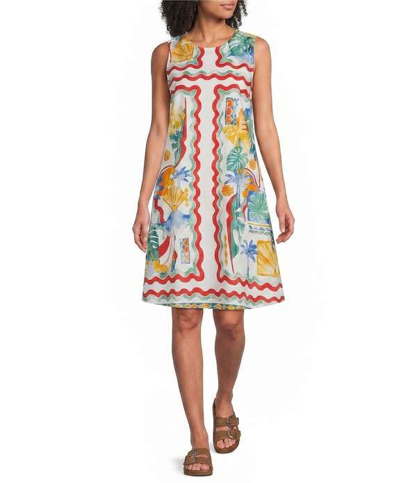 ギブソンアンドラティマー レディース トップス ワンピース ひざ丈 ノースリーブ コットン Gibson Latimer Woven Cotton Crew Neckline Sleeveless Knee Length Shift Dress Capri B