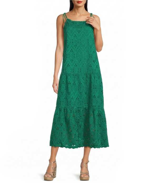 スカイズアブルー レディース トップス ワンピース ティアード クルーネック ミディ ノースリーブ Skies Are Blueyelet Crew Neck Tiered Sleeveless Midi Dress Kelly Green グリーン