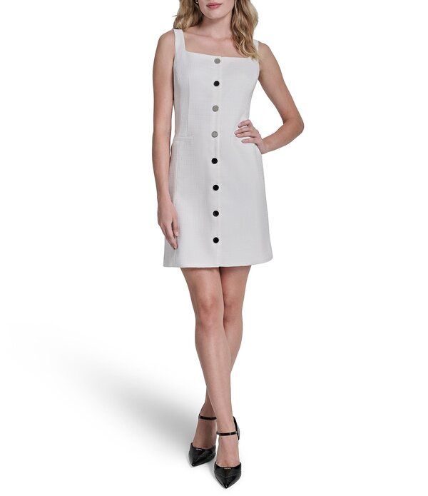 ダナキャラン レディース トップス ワンピース ノースリーブ DKNY By Donna Karan Penny Hopsack Sleevelessquare Neck Sheath Dress Ivory アイボリー
