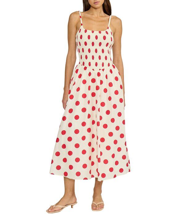 ルーシーパリ レディース トップス ワンピース プチ プリント ミディ ノースリーブ シャーリング Lucy Paris Petite Size Hazel Dot Printed Square Neck Sleeveless Fit and Flare Sm